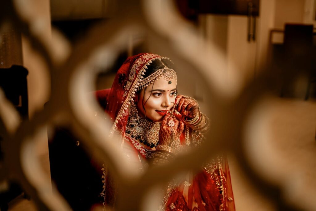 A beautiful Indian bride in Chandigarh adorned in traditional bridal wear and jewelry.